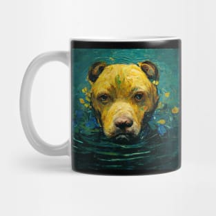 Pitbull dog in water van Gogh art Mug